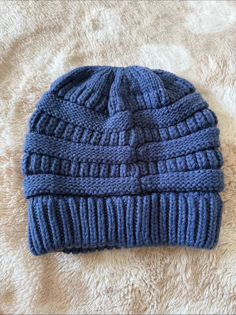 C.C Denim Blue Chunky Cable Knit Beanie